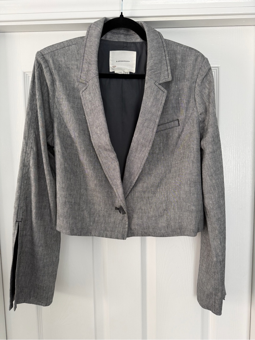Anthropology Cropped Black Tweed Long Slit Blazer - 14